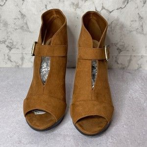 BRASH Women's Brown Leather Peep Toe Ankle Boots Stiletto Heels Size 10